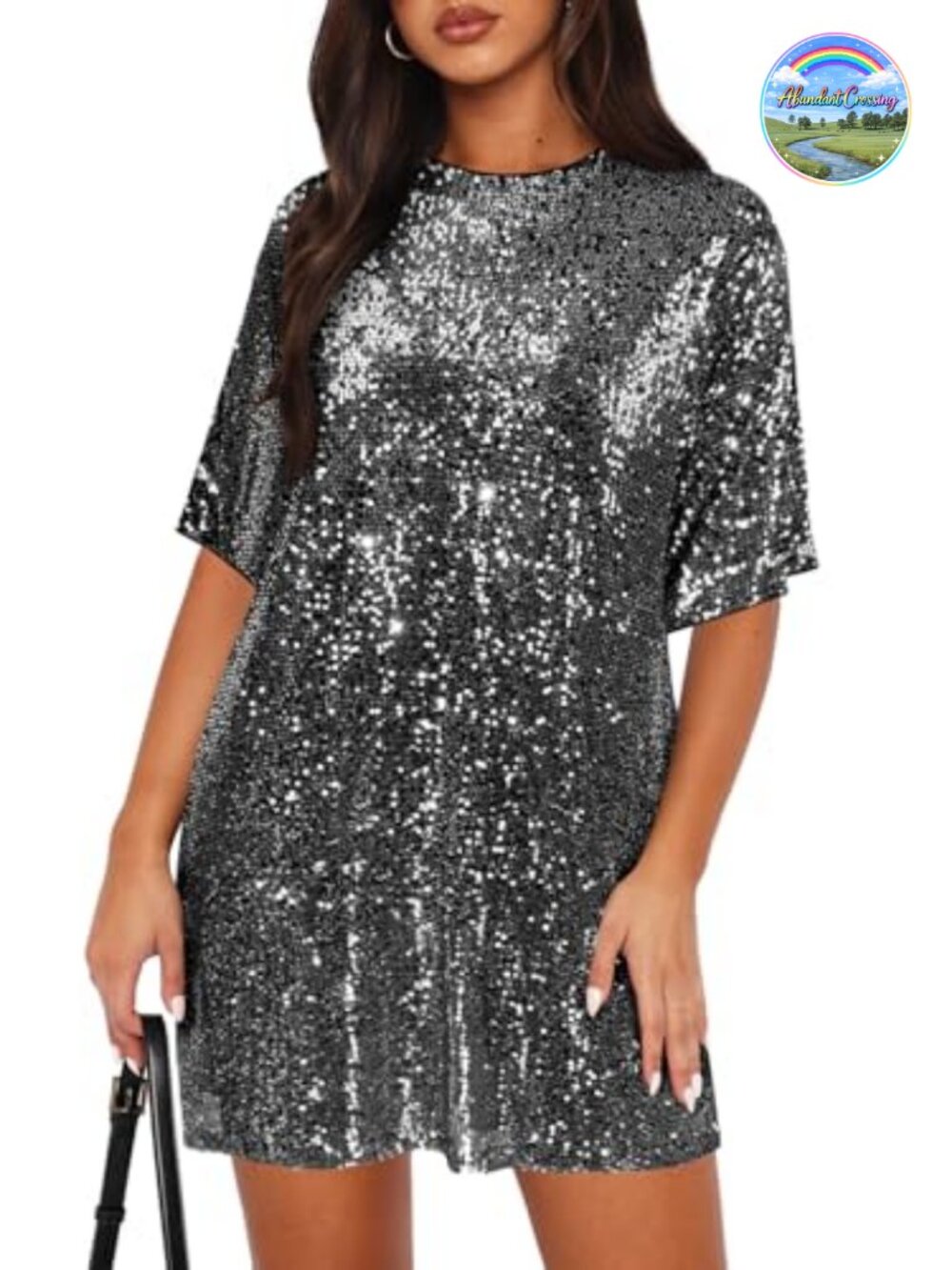 Sequin Shift Mini Dress Reversible Deep V-Neck Sparkly Party Club Women Half
